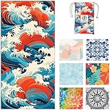 Shapeless Prints Microfiber Beach Towels - Soft & Lightweight - Absorbent, Quick Dry, Sand Free - Perfect for Beach, Pool, Travel, Camping, Picnic, Yoga - Matching Travel Bag - Large - Tidal Symphony