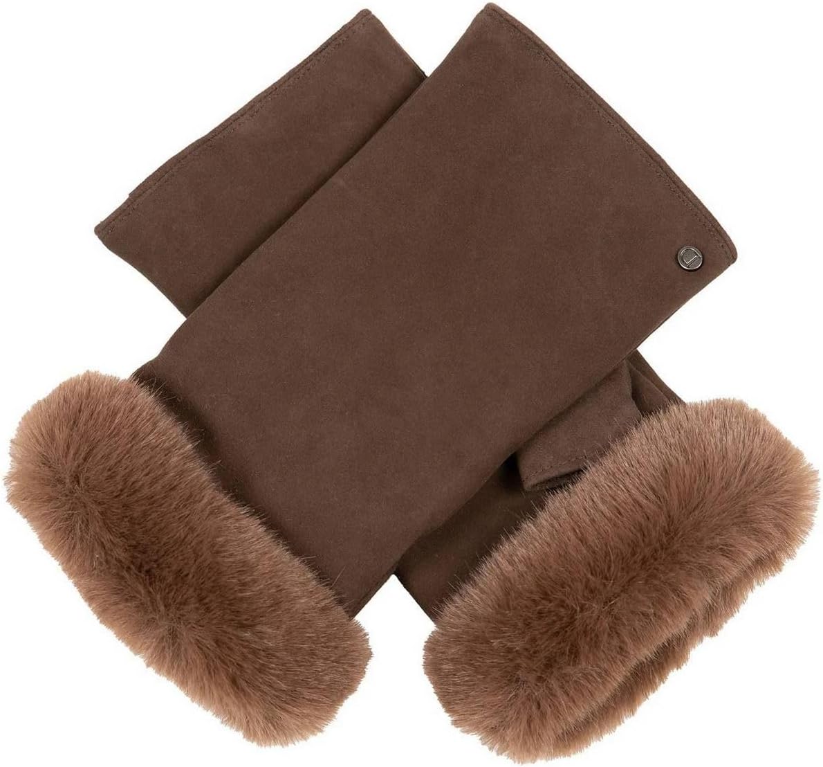 Dents Womens Eva Trim Fingerless Suede Mittens - Mocca Brown