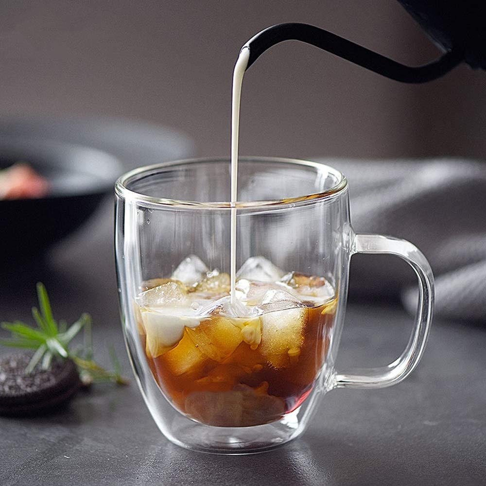 Tasse à thé en verre, tasse à thé fleur, tasse à café en verre, tasse en verre double couche réutilisable résistant à la chaleur, café isolé, tasse à lait, tasse à eau domestique, ceinture anti-brûlur