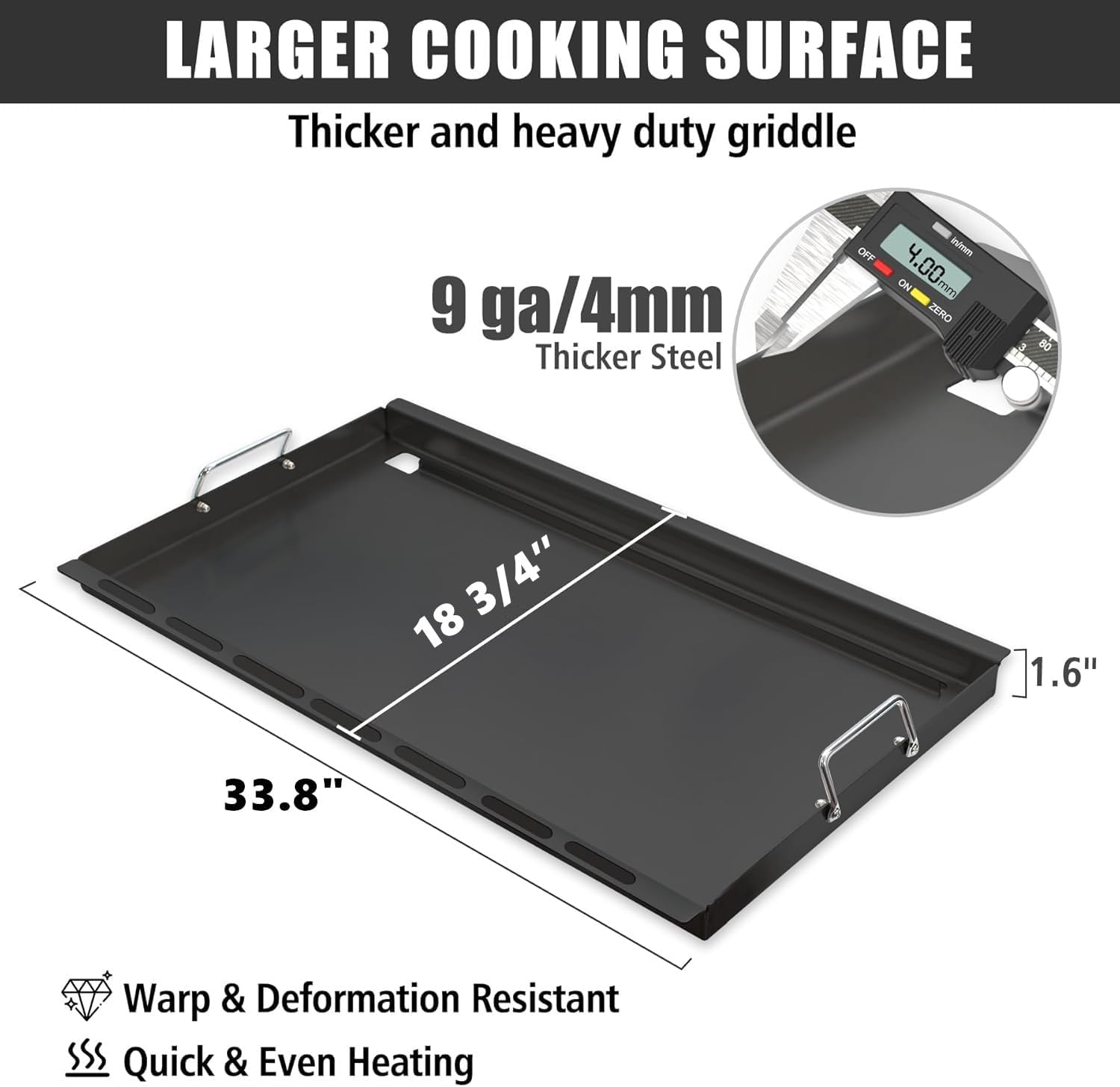 Full Size Griddle with Handles for Kitchen Aid 740-0781 720-0856, Flat Top Grill Insert Replacement for KitchenAid 730-0336D 720-0856V Nexgrill 720-0856 740-0781, Carbon Steel, Non-stick
