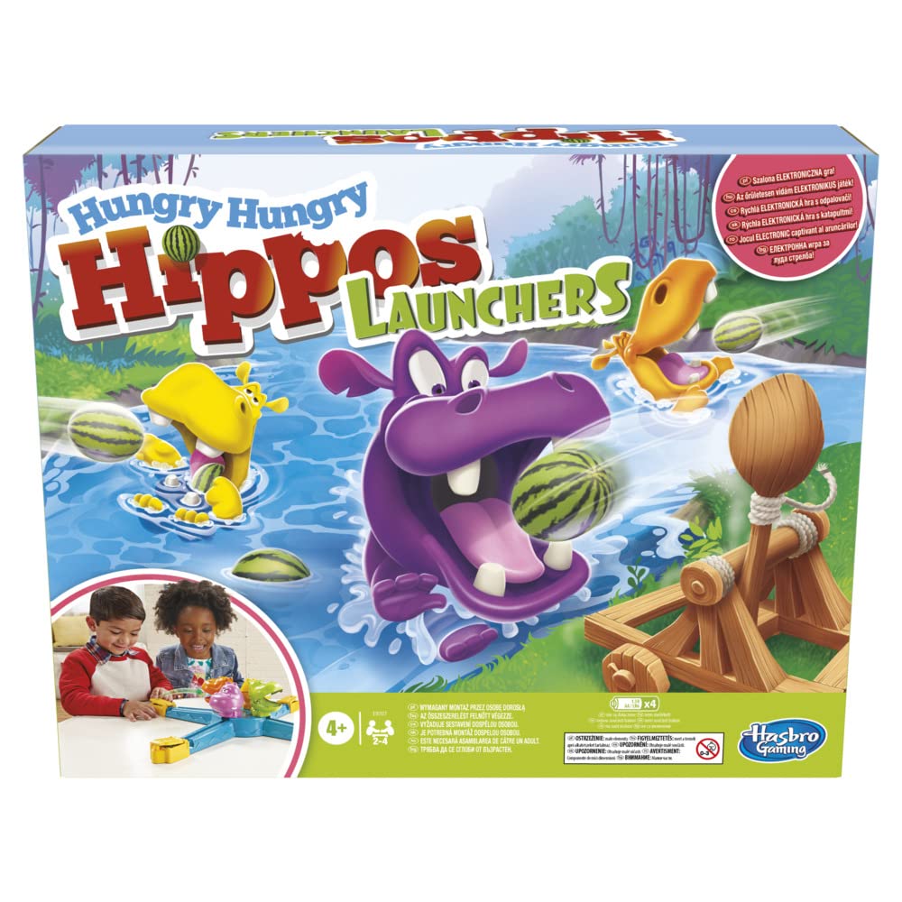 Hungry Hungry Hippos Launchers Kinderspiel ab 4 Jahren, elektronisches Kindergartenspiel für 2 bis 4 Spieler
