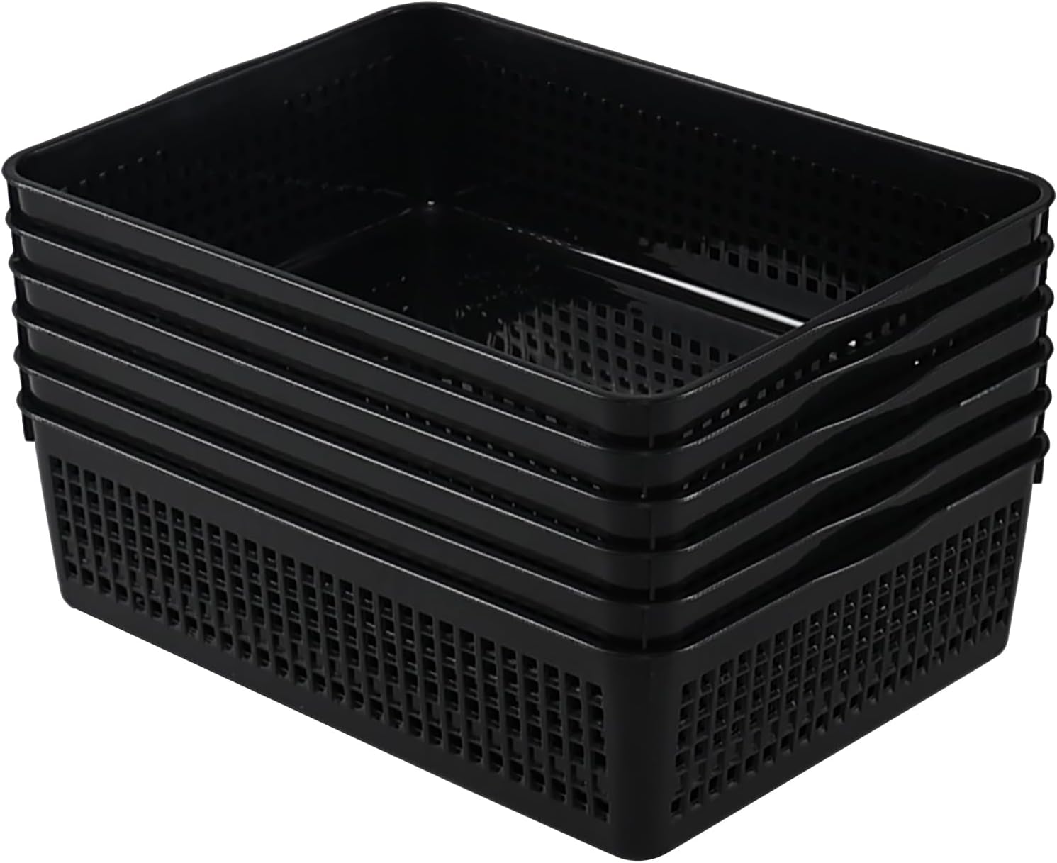 Plastic Paper Storage Basket, 6 Pack Organizer Basket Trays, Black