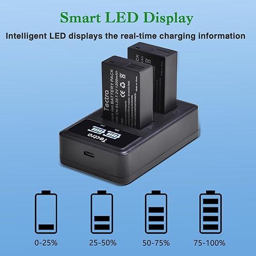 Miniatura 4 de Tectra Paquete de 2 baterías EN-EL20 EN-EL20A y cargador dual LED para Nikon Coolpix P950, P1000, P1100, DL24-500, Coolpix A, 1 AW1, 1 J1, 1 J2, 1