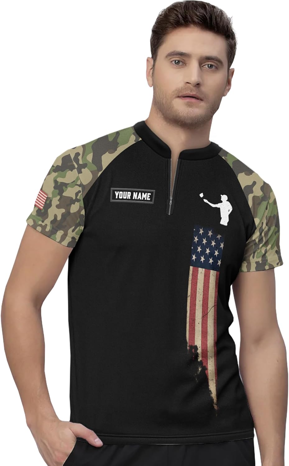 Cool Cornhole Related Quarter Zip Jerseys with US Cornhole Board Graphic Customized Zipper Tee Shirt for Dad Daddy