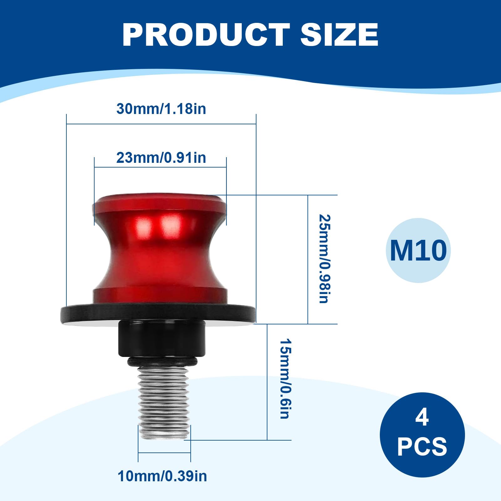 4 Piezas M10 eupdd Diábolos para Moto: 10mm Rojo Caballetes Traseros de Moto Aluminio CNC, Carretes de Brazo Oscilante, Brazo Oscilante Motocicleta, Motocicleta CNC Soporte trasero, Diábolos Moto