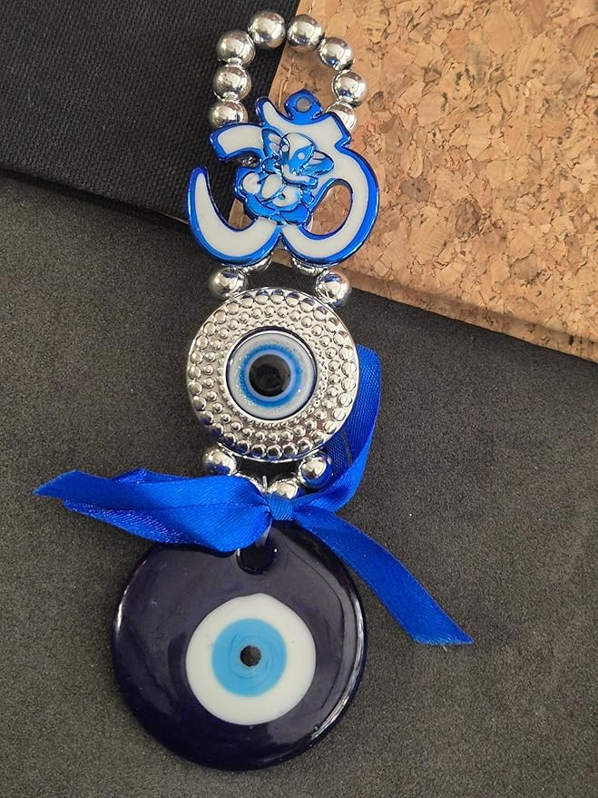 Image of Decorative Wind Chime for Home | Wooden House with Bells Colourful Beads | Positive Energy Balcony Living Room Hall Garden Home Decor (Om Evil Eye Wall Hanging)