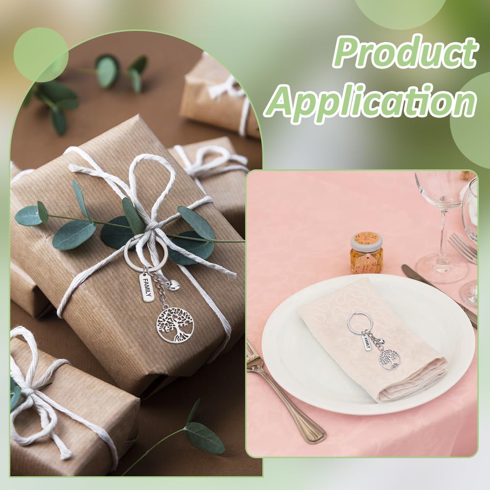 PH PandaHall 24 Set Familienwiedersehen Dankeschön Geschenk Baums des Lebens Schlüsselanhänger Parteibeigabe mit Organzaa Geschenkbeutel und Karten für Hochzeit Geburtstag Geschenk Gast Rückgabe Deko
