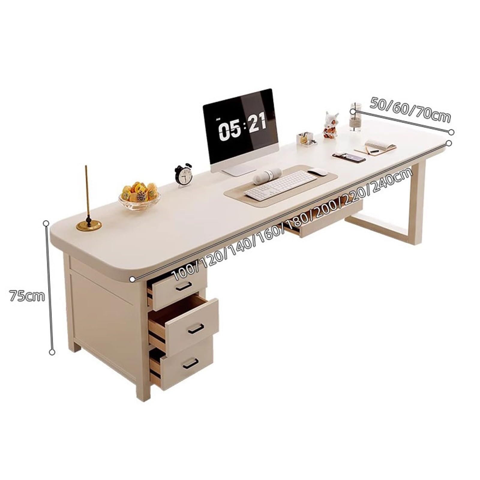 SDdPulse Scrivania da ufficio in legno con contenitore, moderna per casa e ufficio, con vassoio per tastiera e 3 cassetti, bianco, 180 x 70 x 75 cm