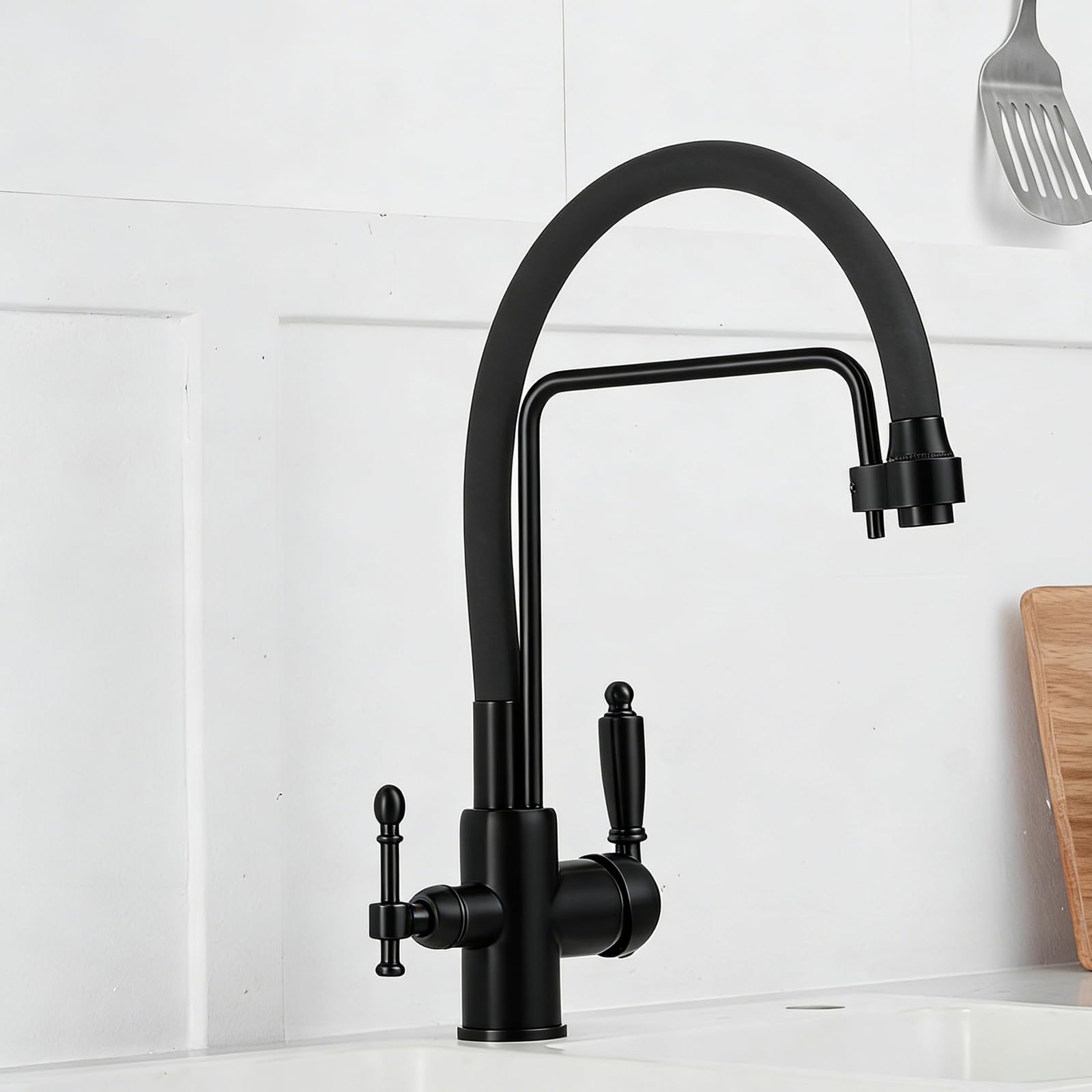 ZQFHSX 3 Way Kitchen Mixer Tap - Flexible Brass Sink for Hot and Cold Purified Water, Chrome Plated