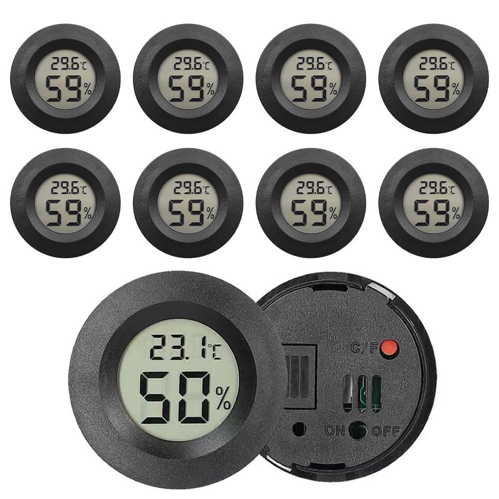Lotvic Reptile Thermometer Hygrometer, 8 Pcs Digital Reptile Thermometer and Humidity Gauge, Temperature and Humidity Meters for Bearded Dragon, Gecko, Lizard, Spider, Tortoise Tank (Black)