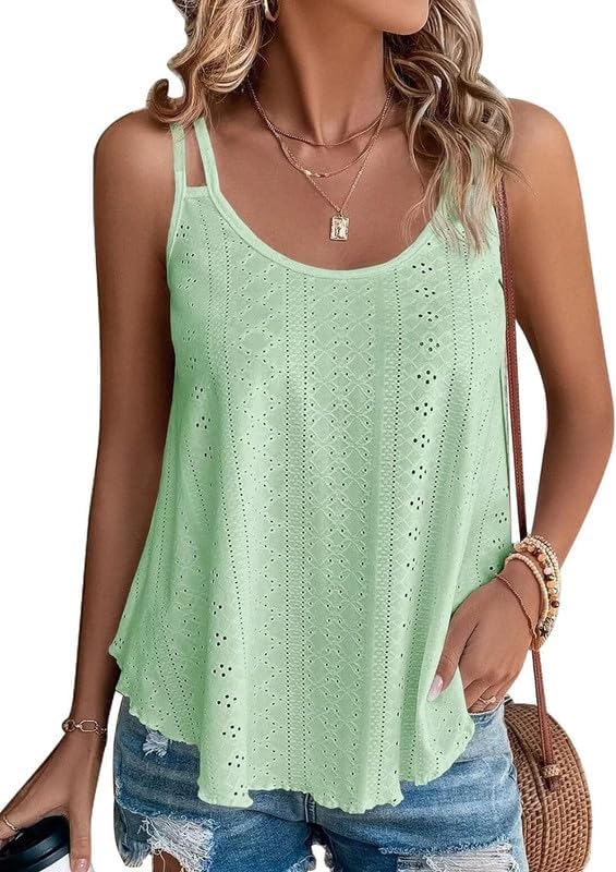 Summer Tank Tops Embroidery for Women Sleeveless Loose Fit Scoop Neck Casual Blouse Sexy Cute Cami for Womens Trendy