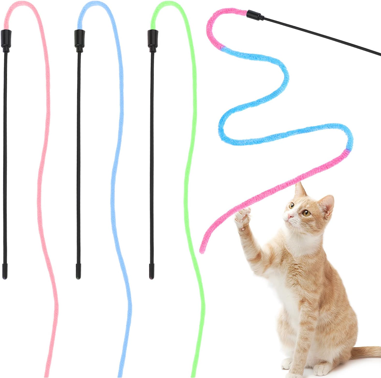 Cobee Interactive Ribbon String Toys for Cats, 4 Pack Colorful Cat Teasing Ribbon