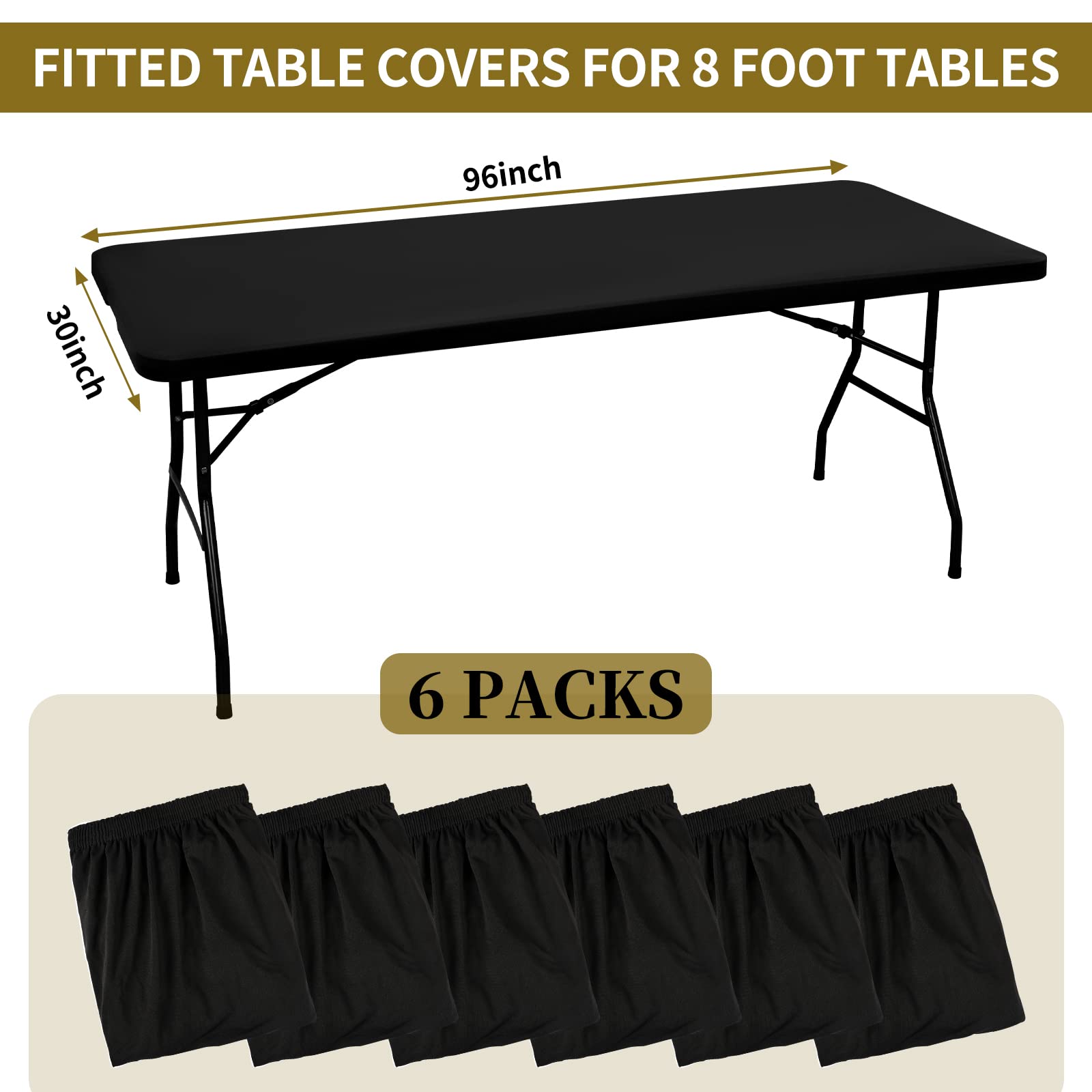 6 Pack Stretch Fabric Table Top Cap Cover, fits 8' Tables, Spandex