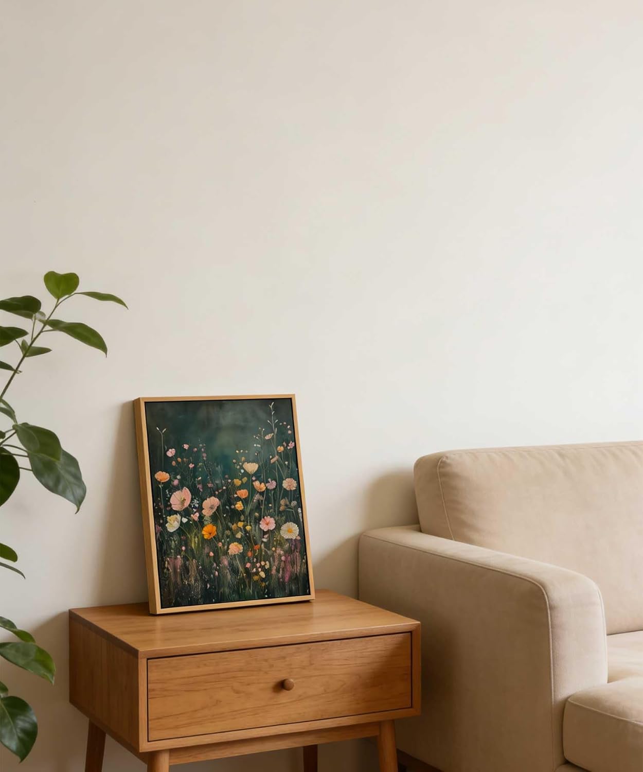 Framed Dark Moody Wildflower Wall Art Vintage Botanical Wildflower Field Floral Poster Print Nature Landscape Aesthetic Picture Wall Decor for Bedroom Living Room Home Decoration 12x16in