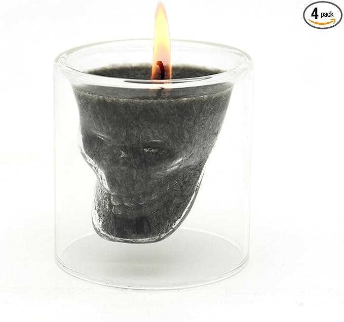 Skull Scented Candles for Halloween(4PCS) Black, Scented Candles Gifts for Men.