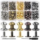 YORANYO 75 Sets 8MM Round Head Button Stud for Leather Chicago Screws Spikes and Stud Leather Rivets Screws Button Rivets for Repair and Decorate Clothing Shoes Belts Bags Dog Collars (Mixed in Box)