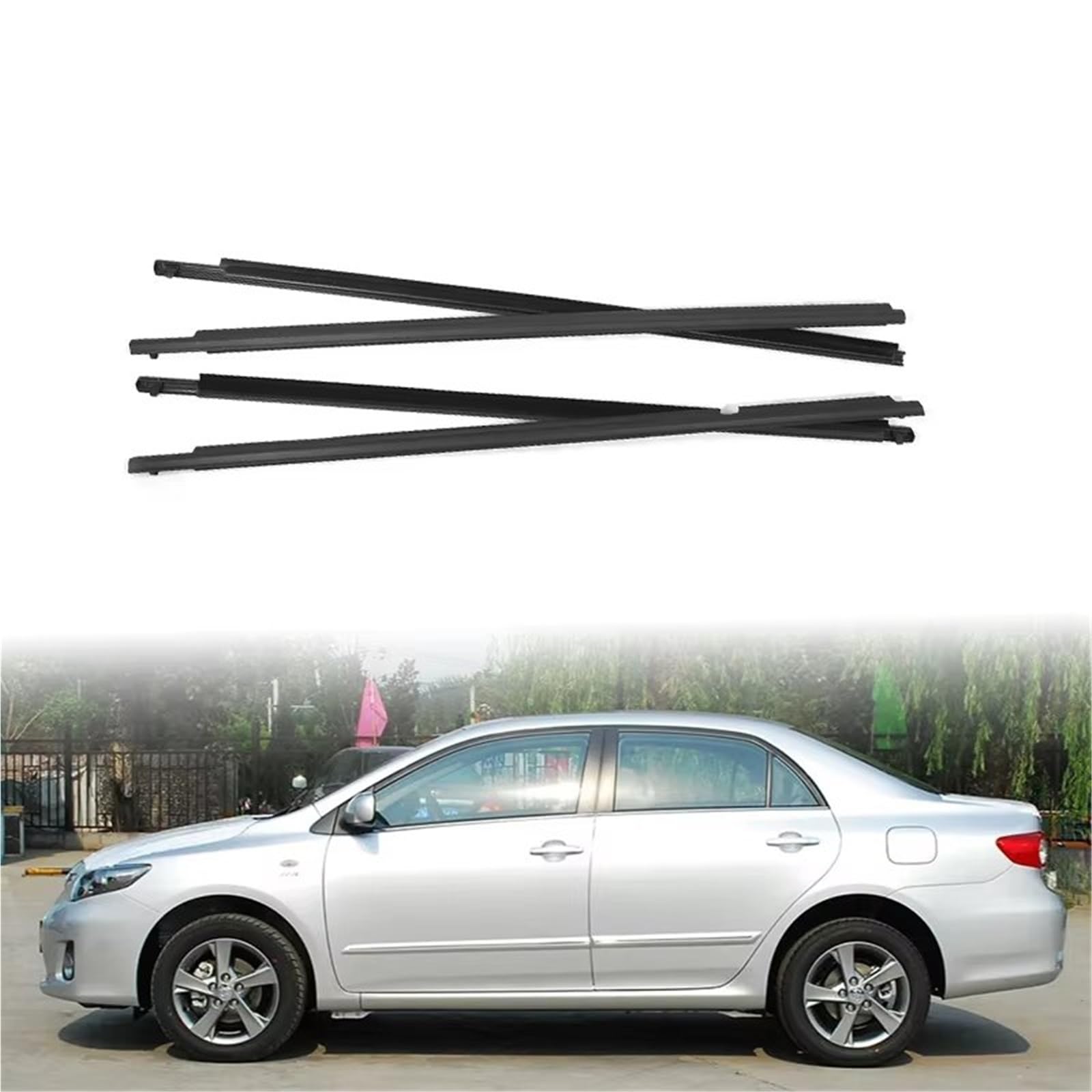Vamhhx Black Car Rubber Sealing Strips Chrome/ 4Piece Window Rubber Trim For Toyota For Corolla 2008-2013 Weatherstrip Seal Strips Door Moulding Trim Glass 7573012300 Car Door Rubber Seal(Black)