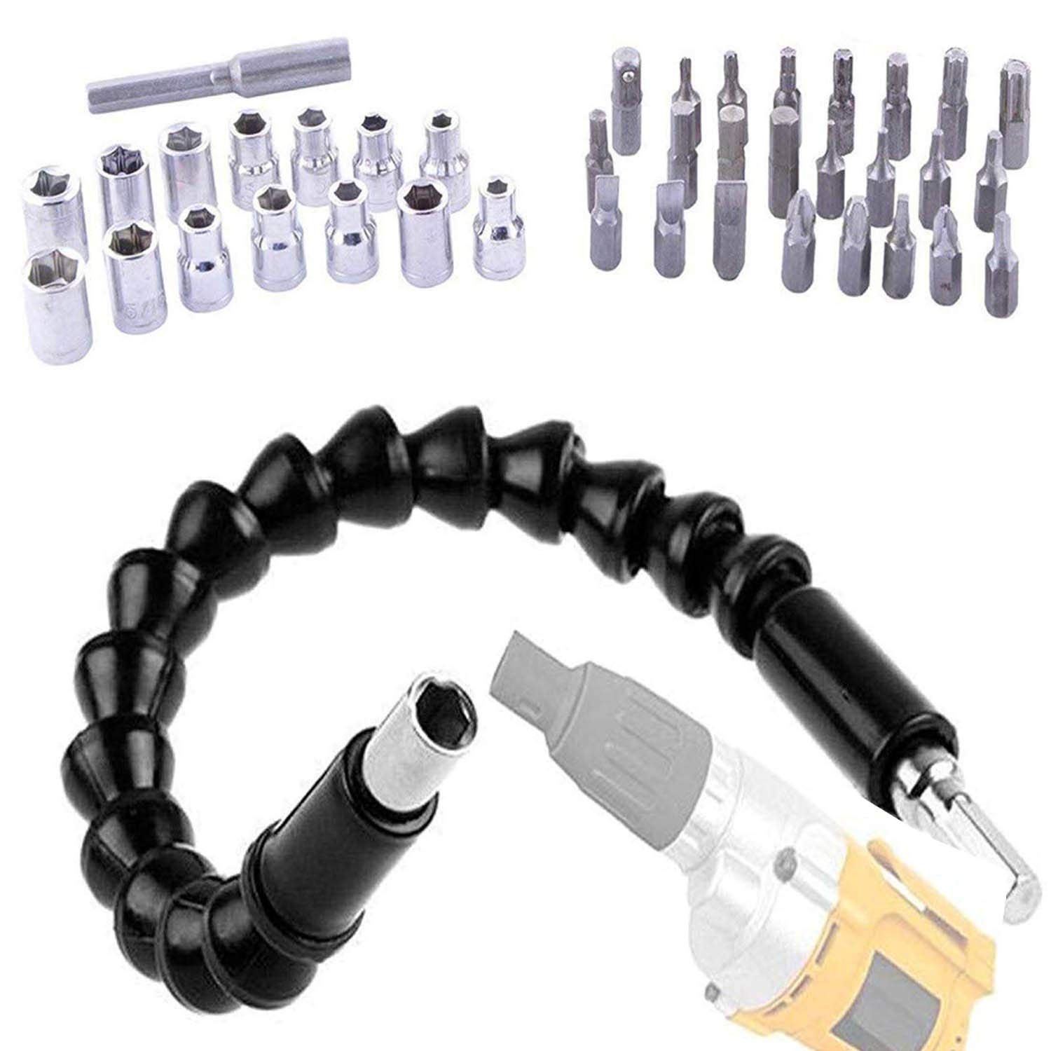 DIY Crafts Flexible Holder Drill for Black 30cm 11.8" Tools Shaft + 61 Pcs Bits + Extension Rod Screwdrivers Set Assortment Set Do It Your Self Tools DIY Tools (Pack of 1 Kit, Multi)