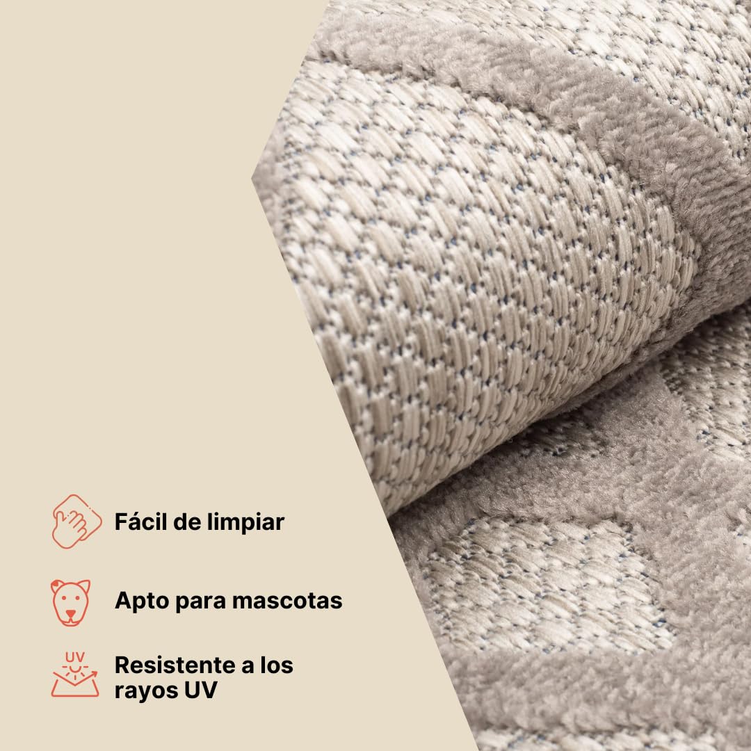 TAPISO Tappeto Rotondo Esterno Interno Pelo Corto Design Moderno Motivo Astratto Floreale 3D Beige Panna 100 x 100 cm
