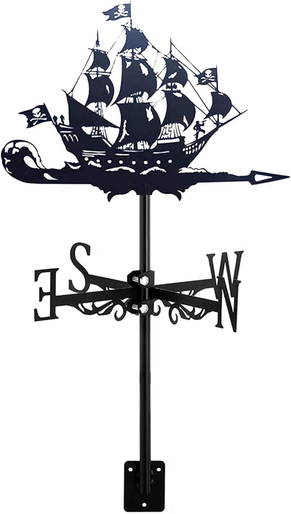 TAXXII Weather Vane Sailboat Style Roof Mount Ship Decoration Wind Direction Indicator Kit, Outdoor Garden Lawn Metal Bracket Vane-Pirate