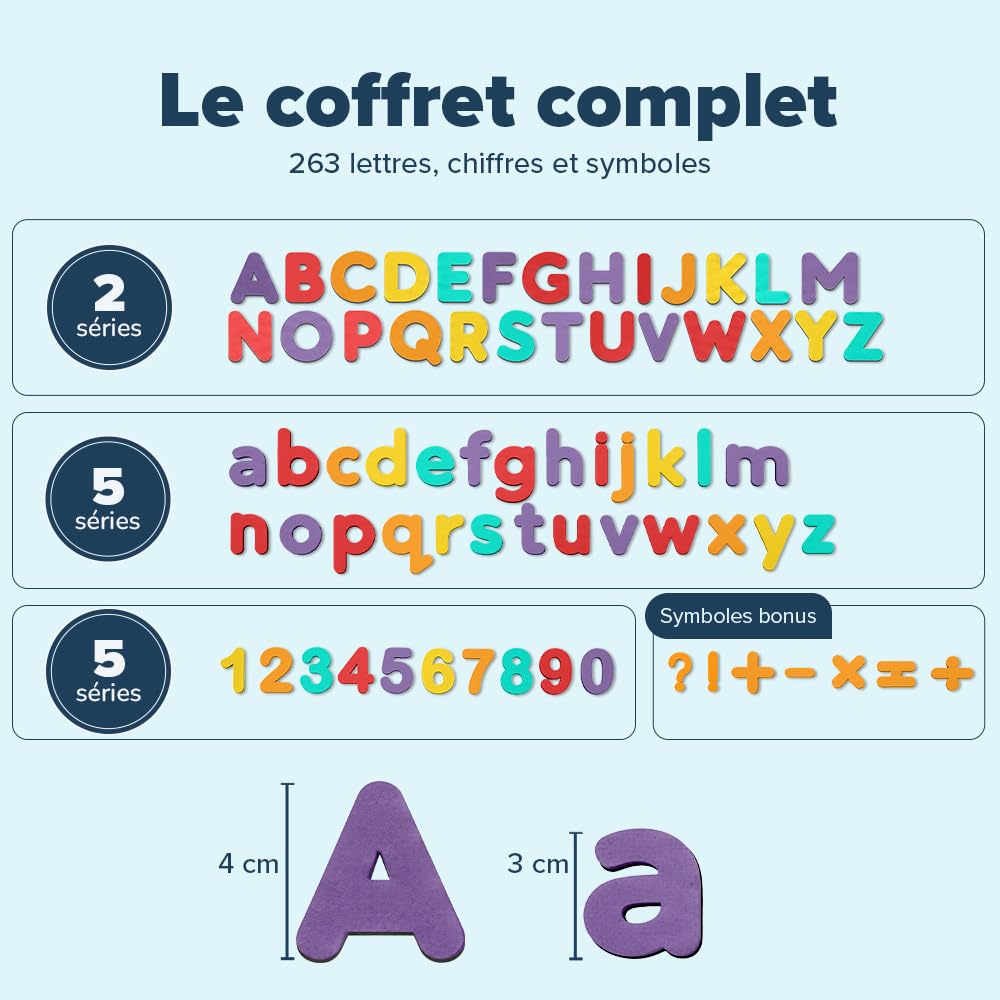 Smart Panda Lettres et Chiffres Magnétiques pour Enfants – 182 Lettres, 81 Numéros et Symboles – Aimants pour Enfants – Deux Boîtes, Un Tableau Magnétique, des Marqueurs et Une Brosse
