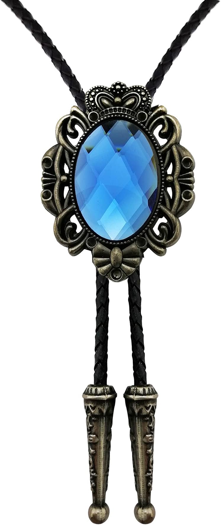 LAXPICOL Native American Blue Crystal Bolo Tie For Men Western Cowboy Bola Tie Necktie