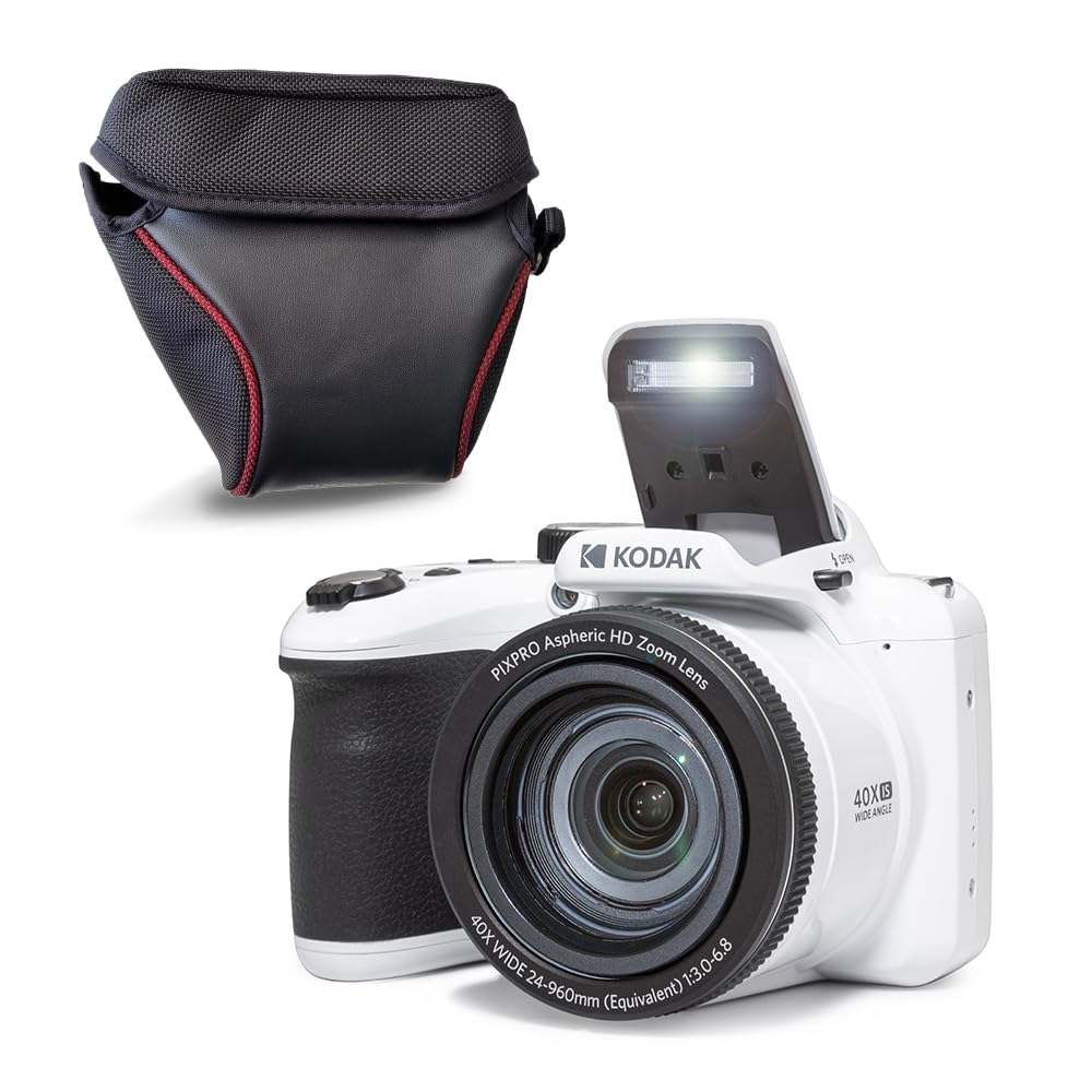 KODAK Pixpro Astro Zoom AZ405 + Funda Protectora - Cámara Digital Bridge, Zoom X40, Gran Angular de 24 mm, 20 megapíxeles, LCD 3, vídeo Full HD 1080p, OIS, Pila AA - Blanco
