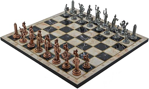 Juego de ajedrez de metal para adultos, figuras griegas de cobre antiguo, piezas hechas a mano y tablero de ajedrez de madera de diferentes diseños
