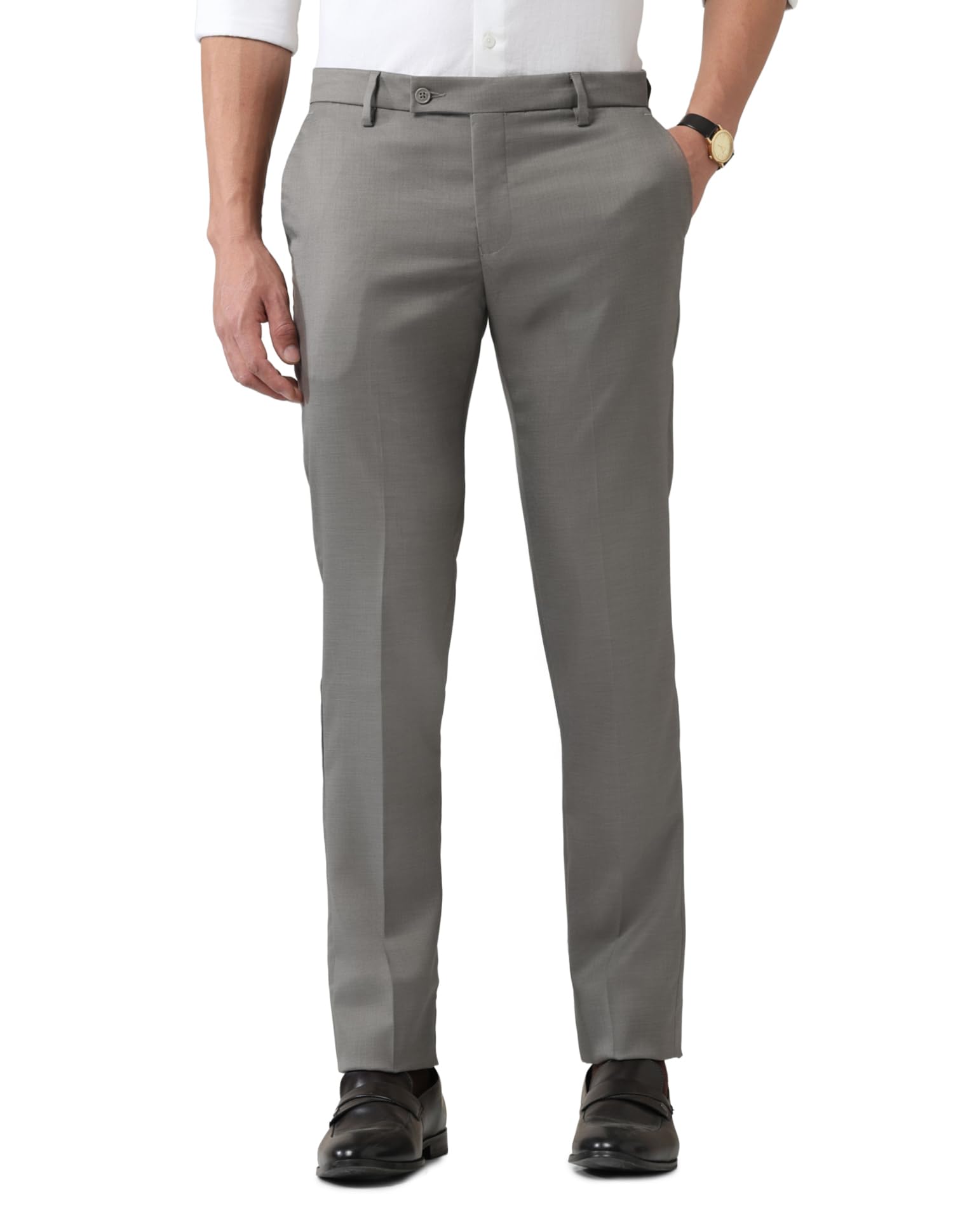arvind Solid Slim Fit Dobby Trousers-picture-10
