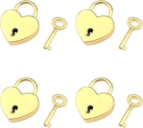 T Tulead Candado de metal dorado con forma de corazón, cerraduras decorativas para cuadernos, candados para joyero, 1.299 x 1.024 in, paquete de 4