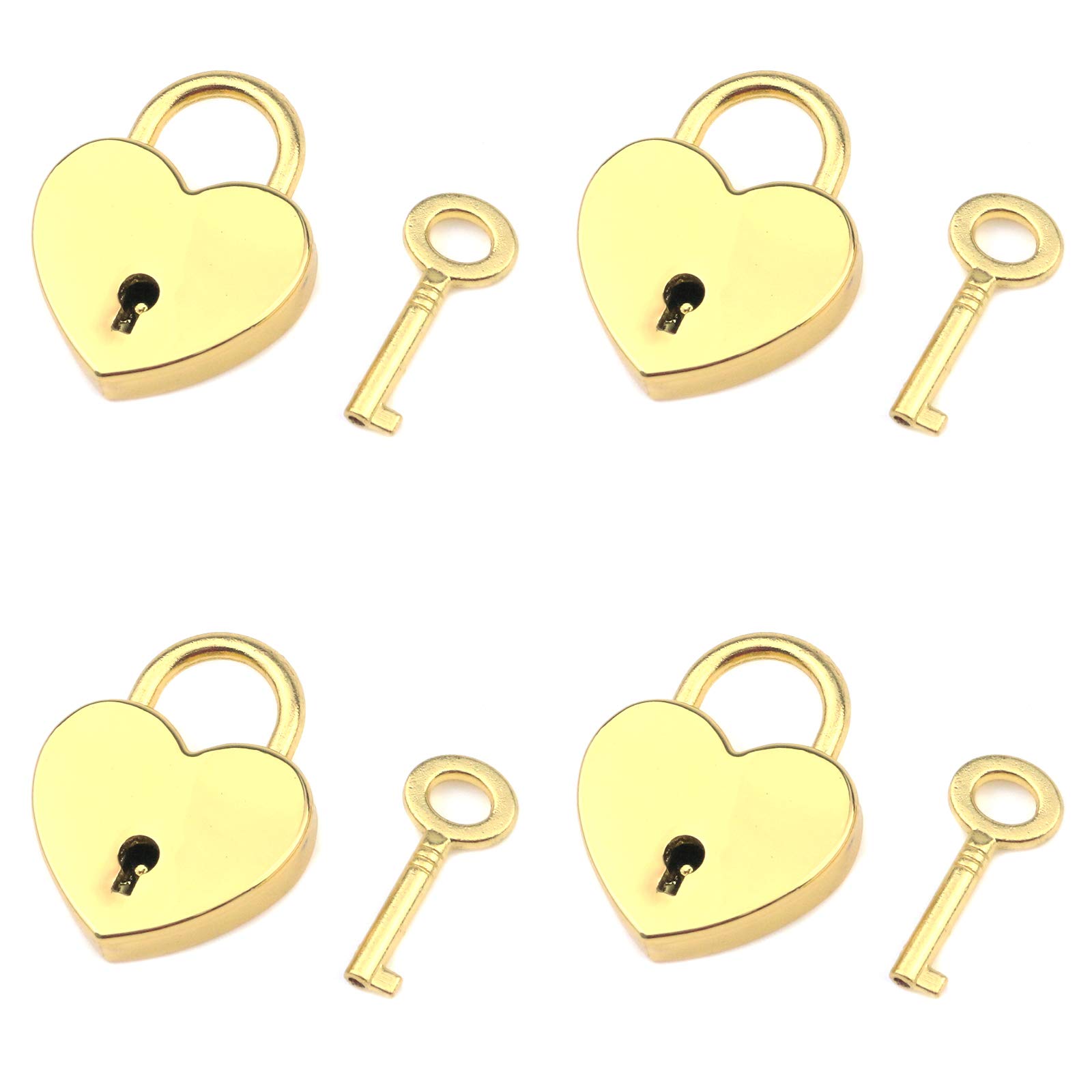 Tulead Metal Padlock Golden Locks Heart Shape Locks Decorative Notebook Locks Jewelry Box Padlocks 33x26mm Mini Box Locks Pack of 4 with Keys