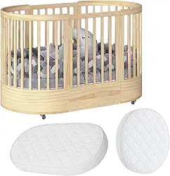 Berço Redondo Evolutivo Crescer 3 em 1 Coleção Wave Divicar Fabricado em MDF e Madeira Maciça Eucalipto (NATURE)