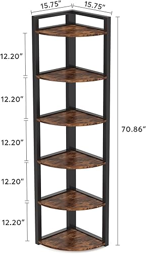 Miniatura 2 de Tribesigns Estantería esquinera de 6 niveles, estantería esquinera de 70.9 pulgadas de alto, estantería pequeña, estantería de esquina rústica,