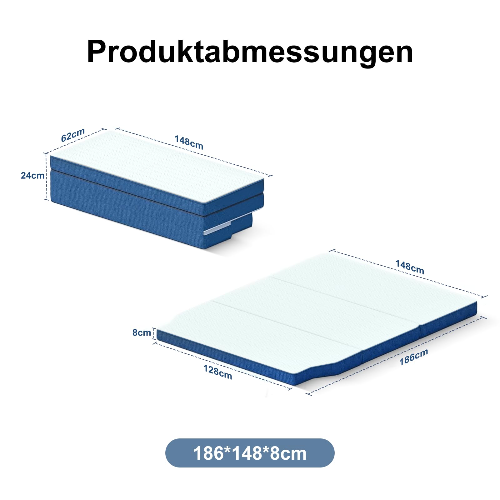 Matelas de véhicule Pliable épais et Respirant, Compatible avec VW T32 T4 T5 T6 T6.1 T7 Multivan California Beach Caravelle et Transporter 186 * 148 * 8 cm, Accessoires de Camping-Car