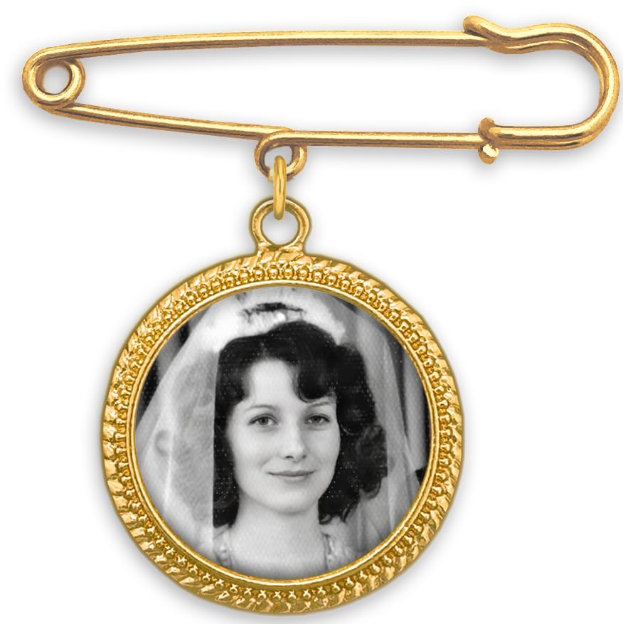 Gold Wedding Bouquet Photo Charm for Bridal Wedding Bouquet Gold Picture Frame Pin Memorial DIY Photo Charm for Bride or Memorial Boutonniere Pin for Groom
