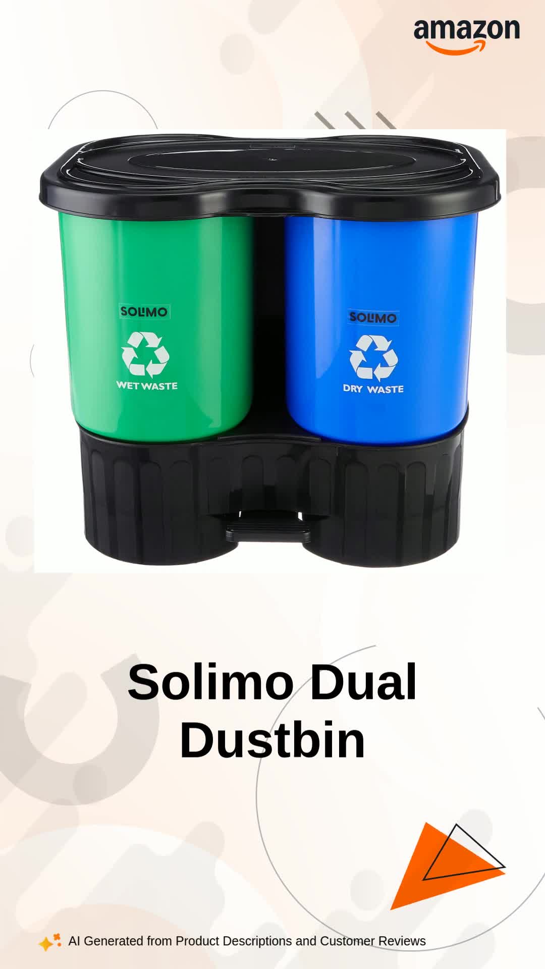 Amazon Brand - Solimo Plastic Oval Step-On Pedal 2-In-1 Dual