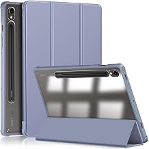 Compatible Galaxy Tab S10+ / Tab S9+ 12.4 inch Case Transparent Back Clear Illustration Print Pen Holder for Galaxy Tab S10+ Cover Trifold Stand Auto Sleep Lightweight Stylish Purple Grey