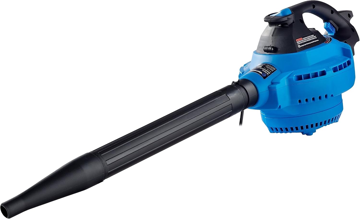 Close-up of the blue detachable blower unit with its nozzle