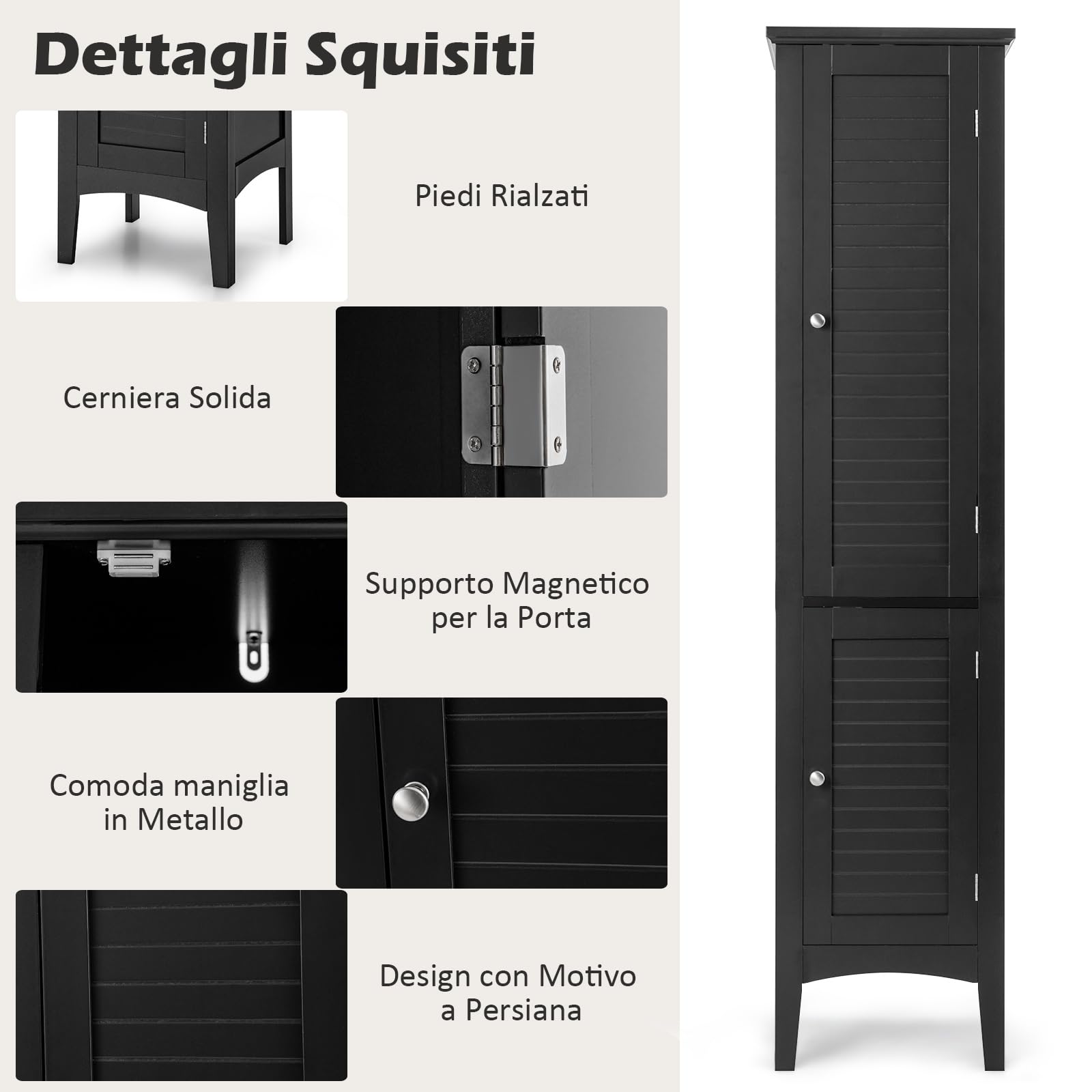 COSTWAY Mobile da Bagno Alto con 2 Ante 37 x 37 x 160 cm, Nero