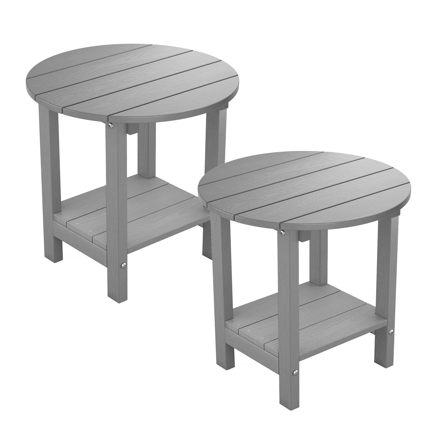 MXIMU Round Outdoor Side Table Adirondack Tables 18 Inch Chairside End Tables with Storage Shelf, 2-Tier Plastic Patio Side Table, Weather Resistant