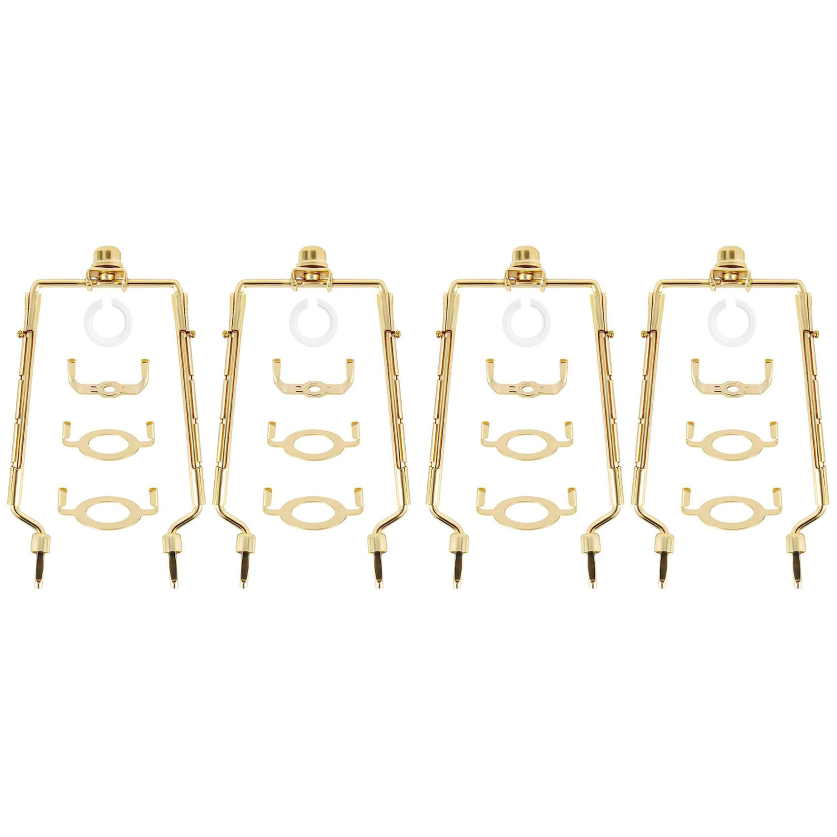 Vjsujehgy 4pcs 7Inch Lamp Shade Harp Holder Adjustable Lamp Harp Kit E14,E26,E27 Light Base Adapter Gold Horn Frame