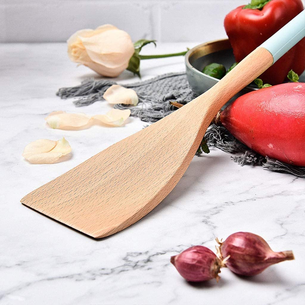 SKUZA Küchenutensilien-Set, Küchenbuchenschaufel, Löffel, Silikon, hitzebeständiger Griff, Buchenholz, Starke und langlebige Kochwerkzeuge (Color : A) (Color : C)
