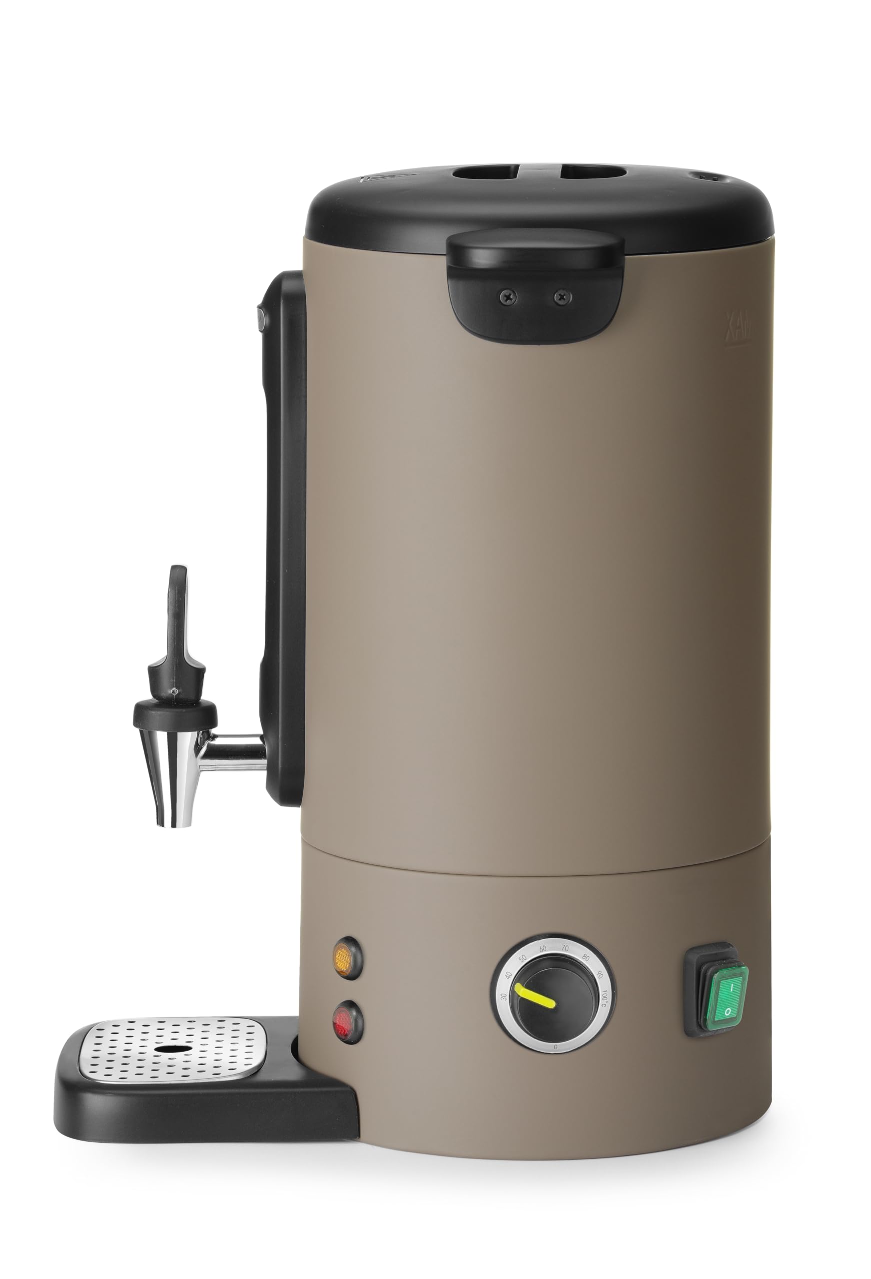 HENDI Bollitore per bevande calde 9L UNIQ, dispenser acqua calda con parete singola, per vin brulè e acqua bollente, fino a 100°C, 230V, 50/60Hz, 950W, 307x330x(H)450mm, grigio tortora, Inox, PP