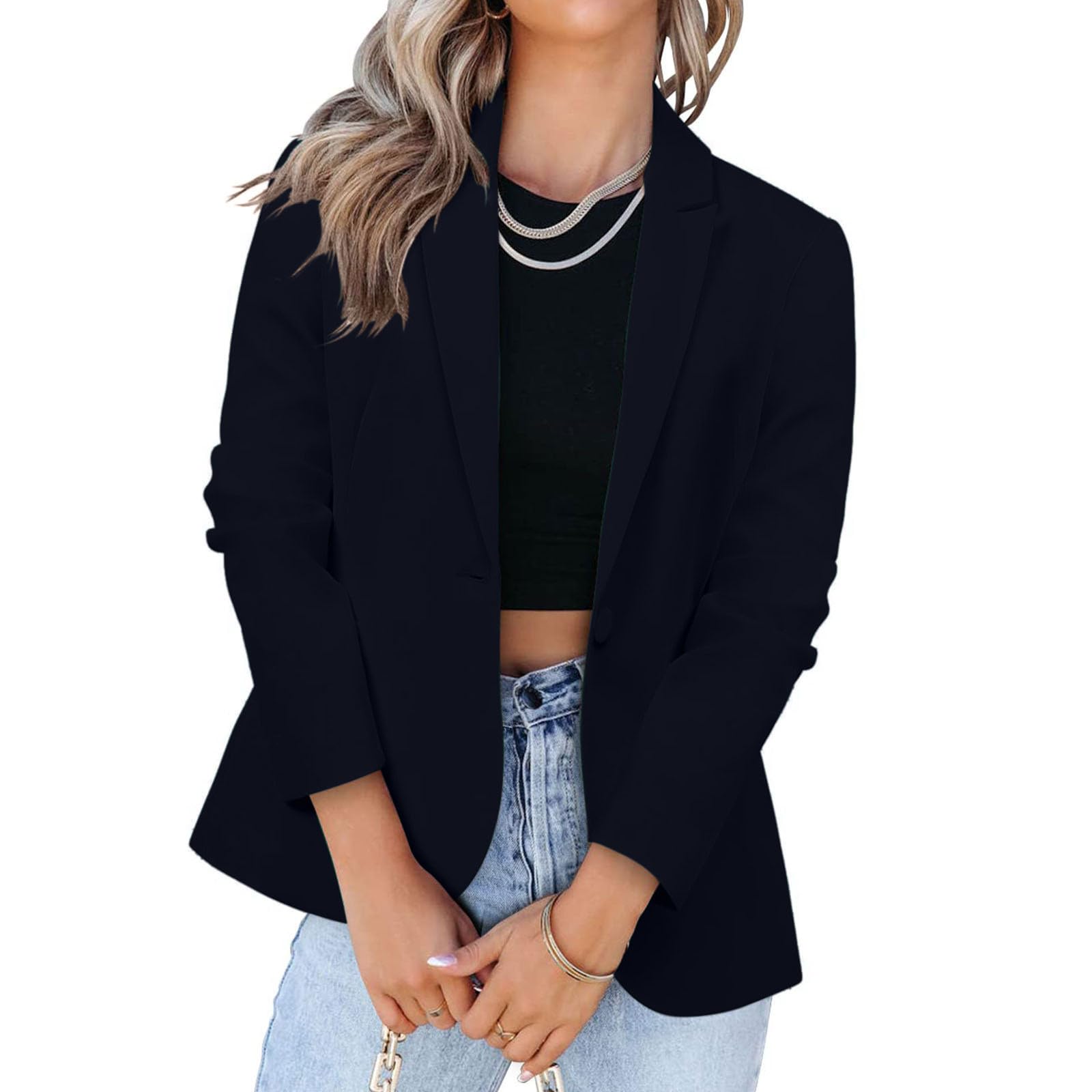 Womens Fall Blazers Business Casual Notch Lapel Outfits Button Fashion Long Sleeve Work Office Suit Jacket Blazer
