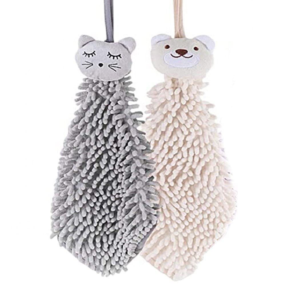 Danlai As Shown 2Pcs Cute Hand Towels Soft Plush Microfibre Hand Towel Drying Super Absorbent Towels With Hanging Loop For Kitchen Bathroom