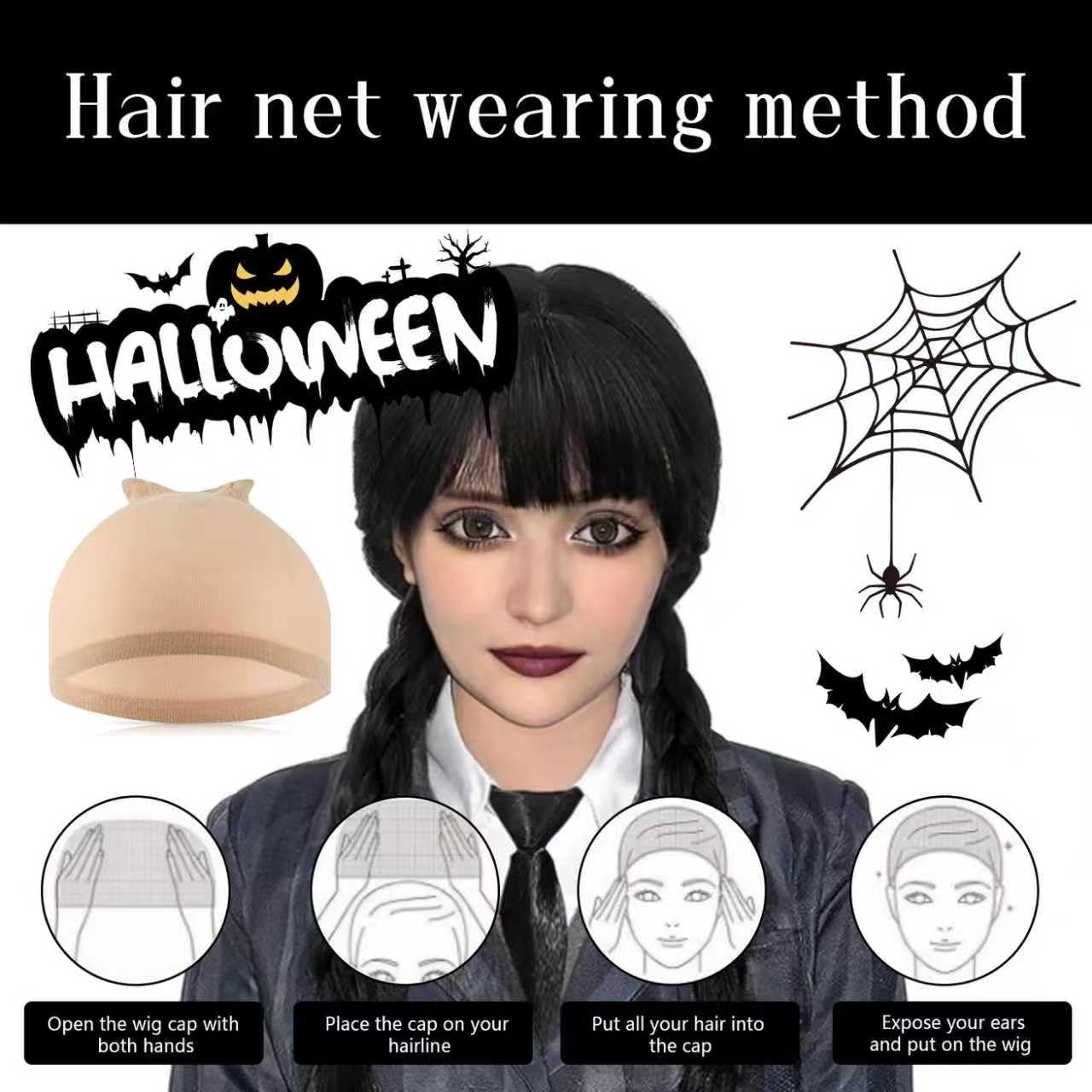 Parrucca nera con trecce per Carnevale I Halloween I Wednesday