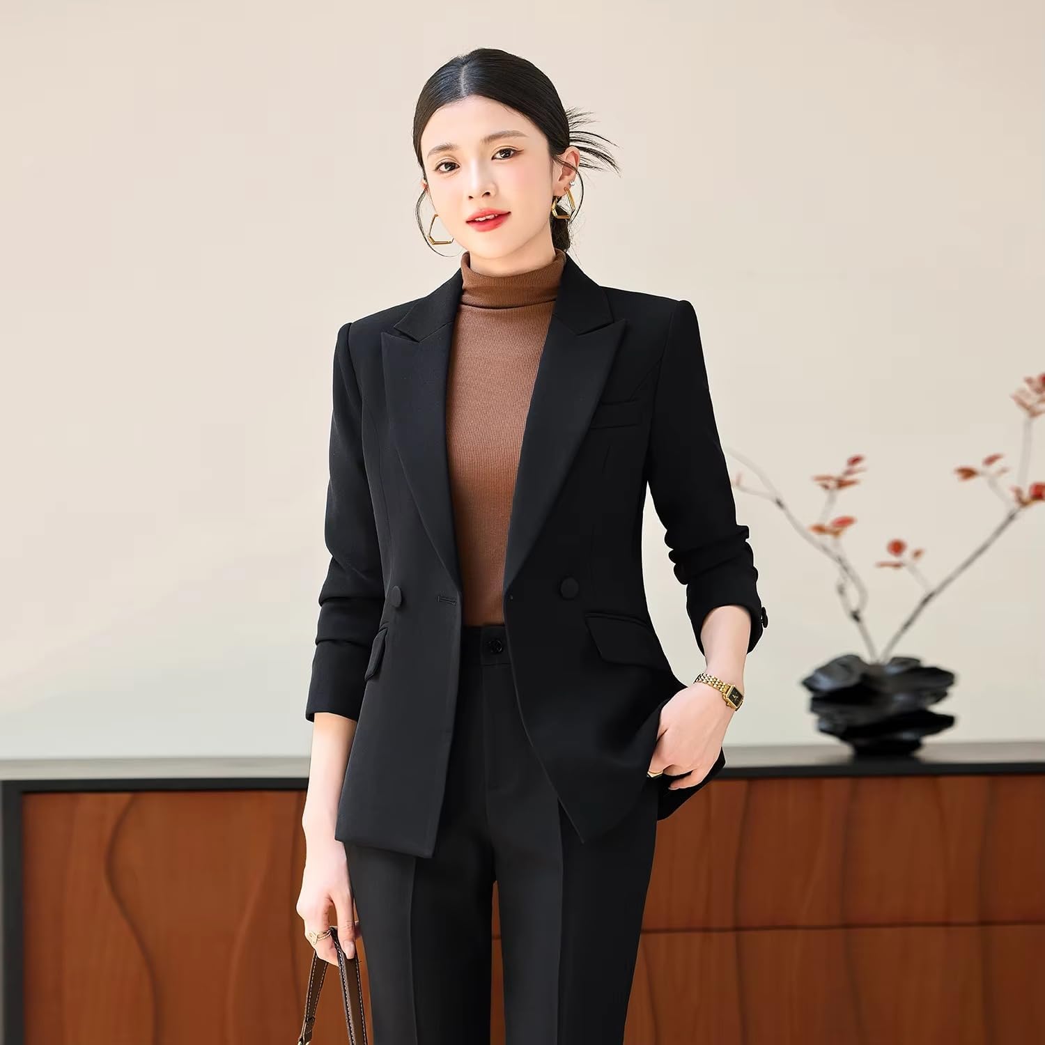 Women's Slim Fit Business Suit Set Blazer Pants Office Professional Outfit