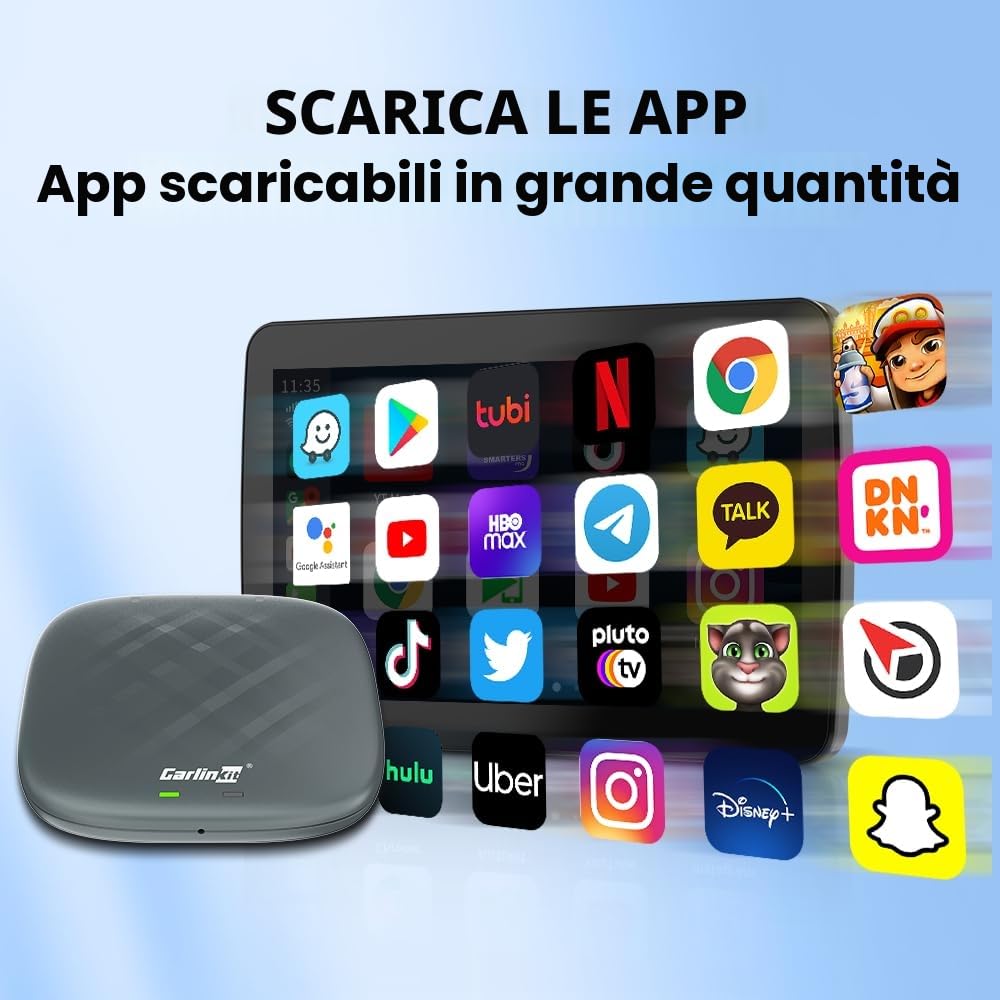 CarlinKit 2026 Wireless CarPlay & Android Auto Android 13.0 AiBox Adattatore, per auto con CarPlay cablato, sistema integrato 4+64GB con GPS, processore octa-core