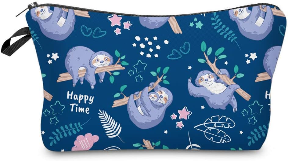 LOOMILOO Cosmetic Bag for Women, Adorable Roomy Makeup Bags Travel Water Resistant Toiletry Bag Accessories Organizer Cute Gifts (blue sloth 52032)