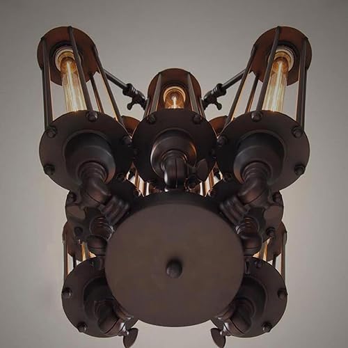 Miniatura 7 de Industrial Metal Chandelier, 8-Lights Retro Metal Pendant Lamp with Glass Lamp Tube, Vintage Mid Century Lighting Fixture, Steampunk Style Pendant